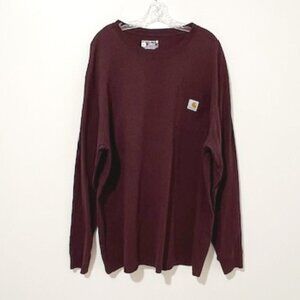 Carhartt Long Sleeve Pocket T-Shirt Workwear Port Maroon Loose Fit K126 PRT XL